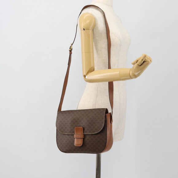CELINE Macadam Canvas Shoulder Bag PVC Leather Brown Gold Auth ka4468