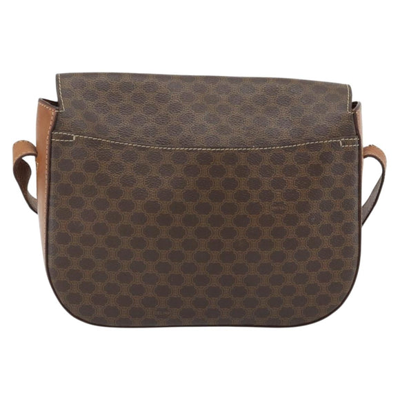CELINE Macadam Canvas Shoulder Bag PVC Leather Brown Gold Auth ka4468