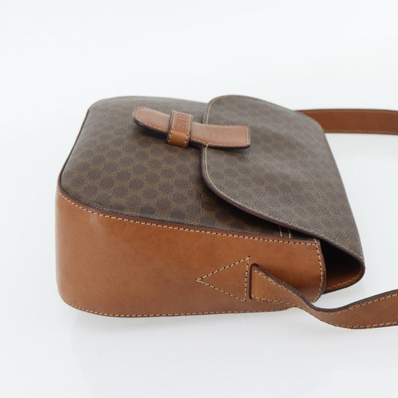 CELINE Macadam Canvas Shoulder Bag PVC Leather Brown Gold Auth ka4468