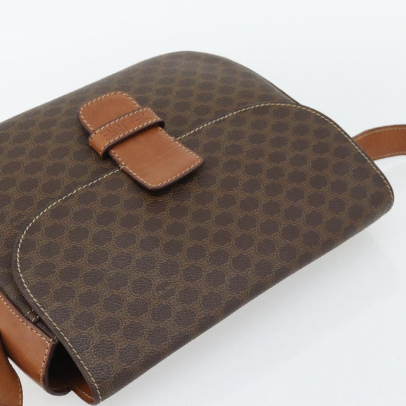 CELINE Macadam Canvas Shoulder Bag PVC Leather Brown Gold Auth ka4468