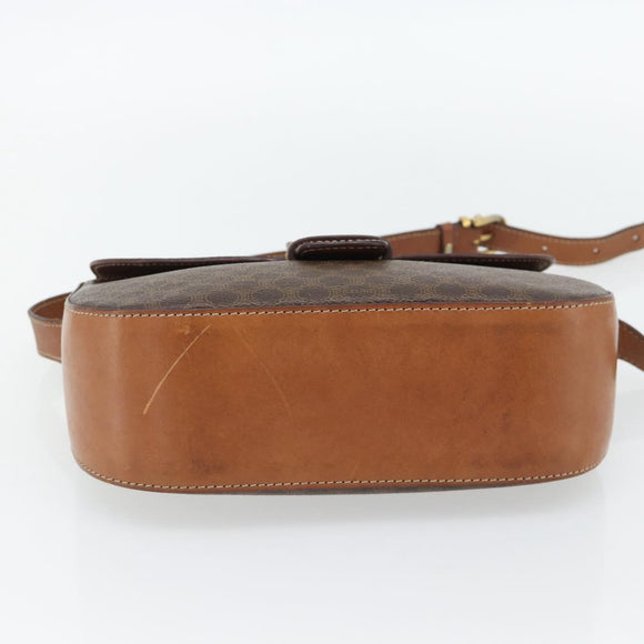 CELINE Macadam Canvas Shoulder Bag PVC Leather Brown Gold Auth ka4468
