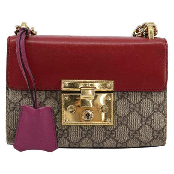 GUCCI GG Supreme Chain Shoulder Bag PVC Red Gold 409487 Auth ka4469