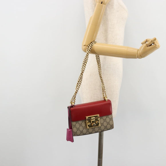 GUCCI GG Supreme Chain Shoulder Bag PVC Red Gold 409487 Auth ka4469