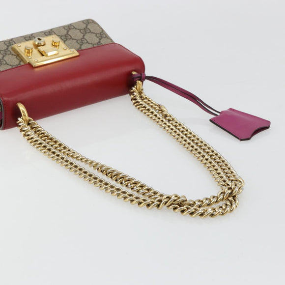 GUCCI GG Supreme Chain Shoulder Bag PVC Red Gold 409487 Auth ka4469