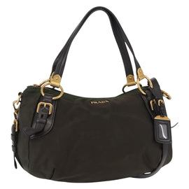 PRADA Hand Bag Nylon 2way Khaki Gold Auth ka447