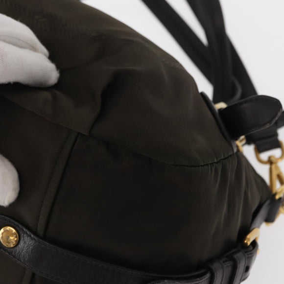 PRADA Hand Bag Nylon 2way Khaki Gold Auth ka447