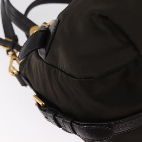 PRADA Hand Bag Nylon 2way Khaki Gold Auth ka447