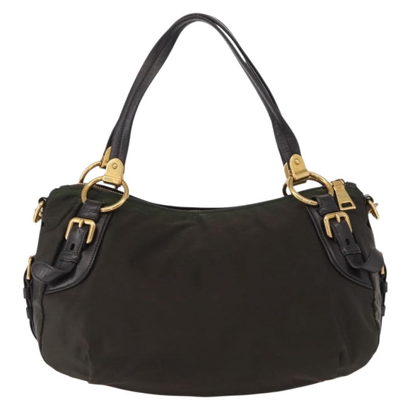PRADA Hand Bag Nylon 2way Khaki Gold Auth ka447