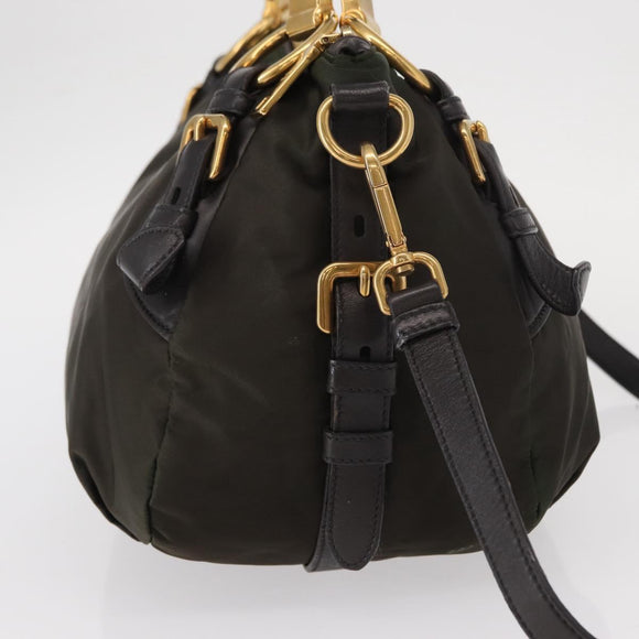 PRADA Hand Bag Nylon 2way Khaki Gold Auth ka447