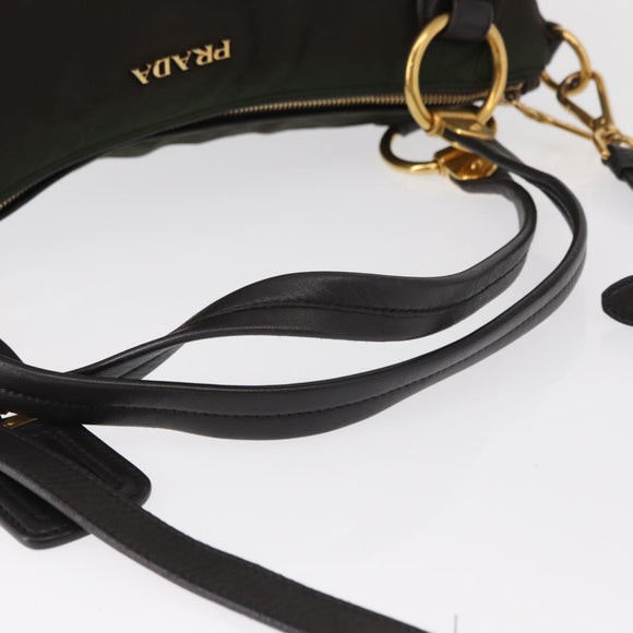 PRADA Hand Bag Nylon 2way Khaki Gold Auth ka447