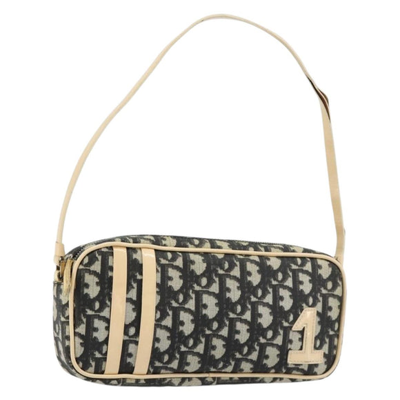 Christian Dior Trotter Canvas Accessory Pouch PVC Black Silver Auth ka4470A