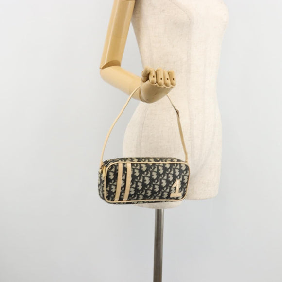 Christian Dior Trotter Canvas Accessory Pouch PVC Black Silver Auth ka4470A
