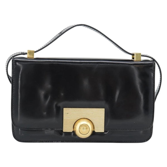 BOTTEGA VENETA Umhängetasche Leder Schwarz Gold Auth ka4471