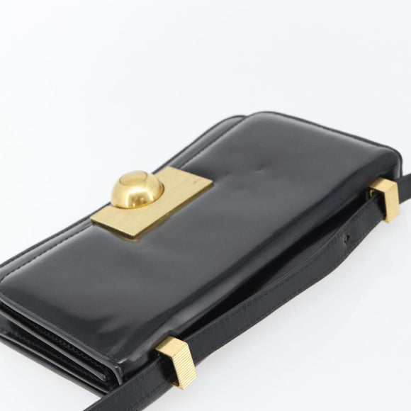 BOTTEGA VENETA Umhängetasche Leder Schwarz Gold Auth ka4471