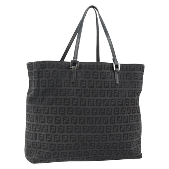 FENDI Zucchino Canvas Hand Bag Black Silver Auth ka4472