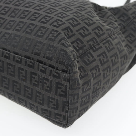 FENDI Zucchino Canvas Hand Bag Black Silver Auth ka4472