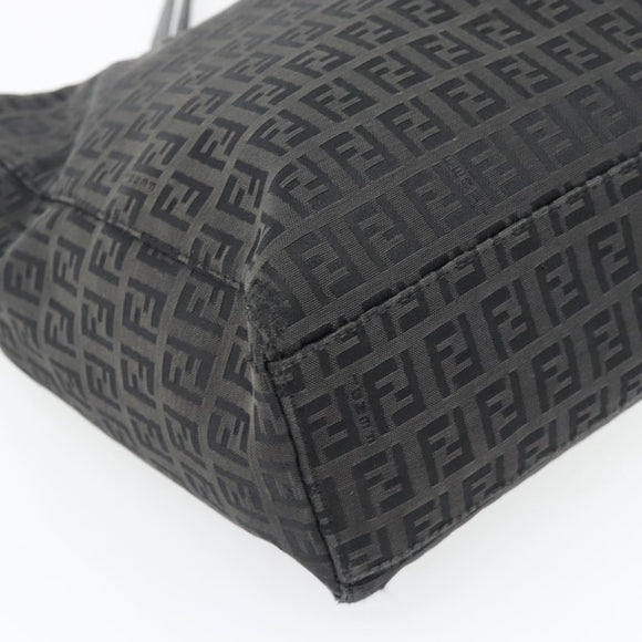 FENDI Zucchino Canvas Hand Bag Black Silver Auth ka4472
