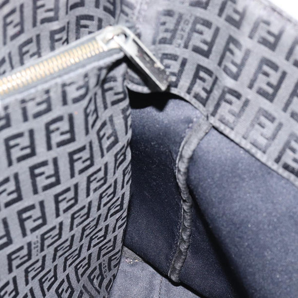 FENDI Zucchino Canvas Hand Bag Black Silver Auth ka4472