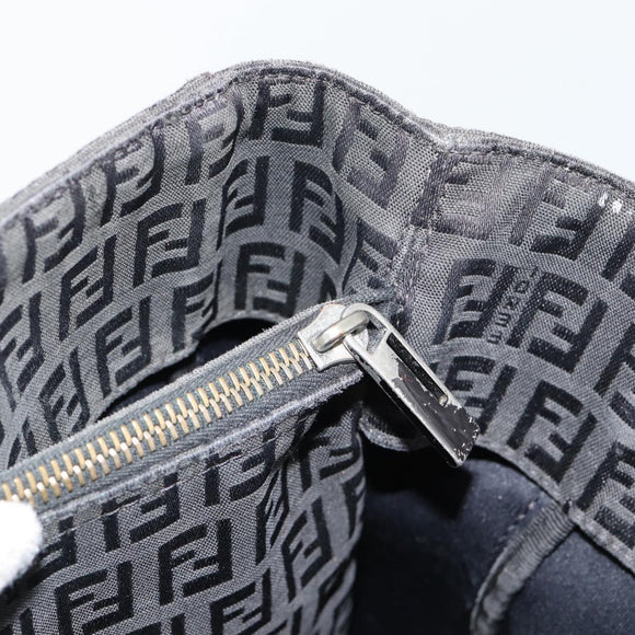 FENDI Zucchino Canvas Hand Bag Black Silver Auth ka4472