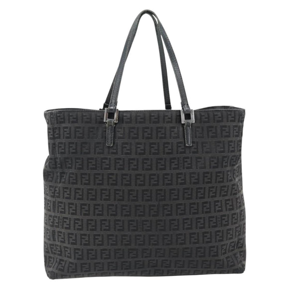 FENDI Zucchino Canvas Hand Bag Black Silver Auth ka4472