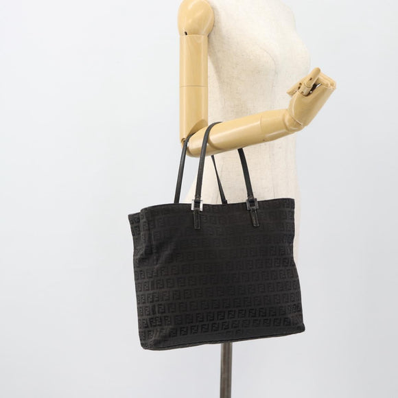 FENDI Zucchino Canvas Hand Bag Black Silver Auth ka4472