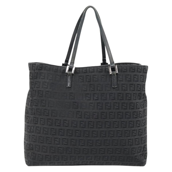 FENDI Zucchino Canvas Hand Bag Black Silver Auth ka4472
