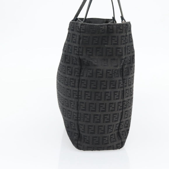 FENDI Zucchino Canvas Hand Bag Black Silver Auth ka4472