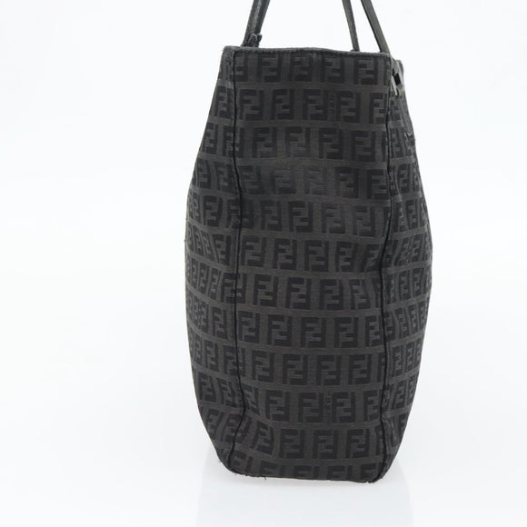 FENDI Zucchino Canvas Hand Bag Black Silver Auth ka4472