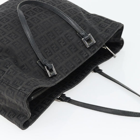 FENDI Zucchino Canvas Hand Bag Black Silver Auth ka4472