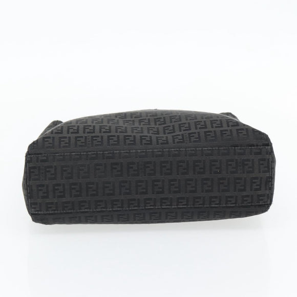 FENDI Zucchino Canvas Hand Bag Black Silver Auth ka4472