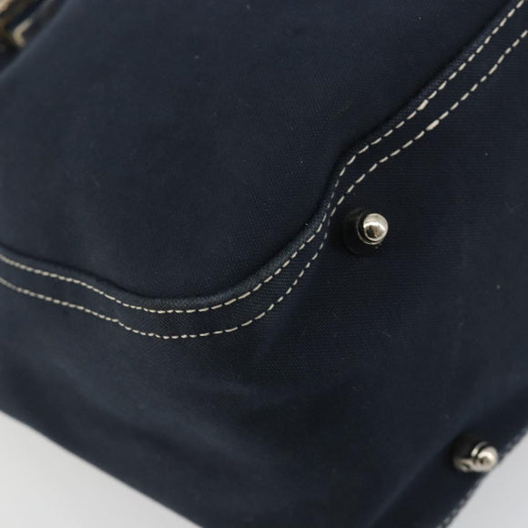 FENDI Hand Bag Canvas Navy Silver Auth ka4476A