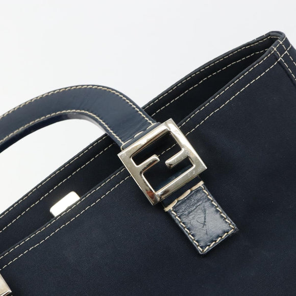 FENDI Hand Bag Canvas Navy Silver Auth ka4476A