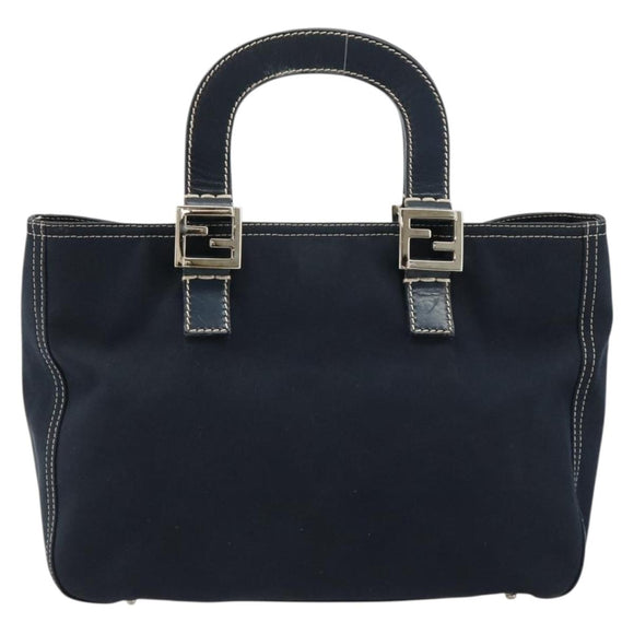 FENDI Hand Bag Canvas Navy Silver Auth ka4476A