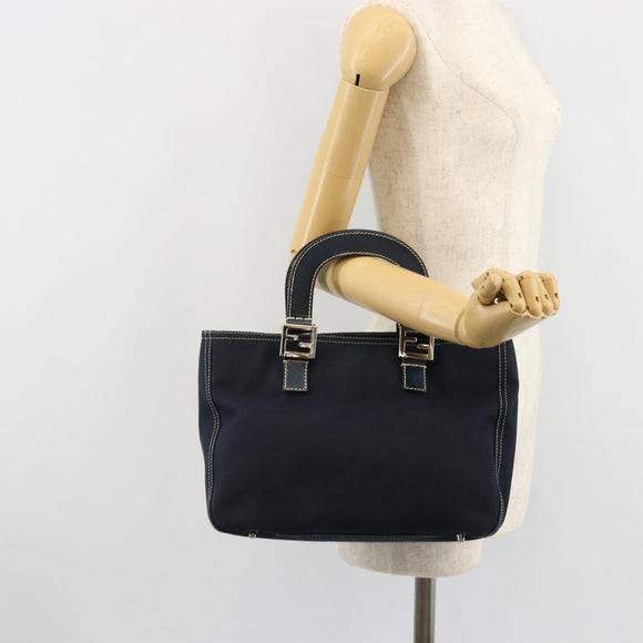 FENDI Hand Bag Canvas Navy Silver Auth ka4476A
