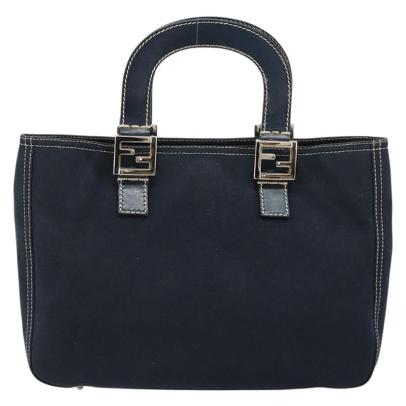 FENDI Hand Bag Canvas Navy Silver Auth ka4476A