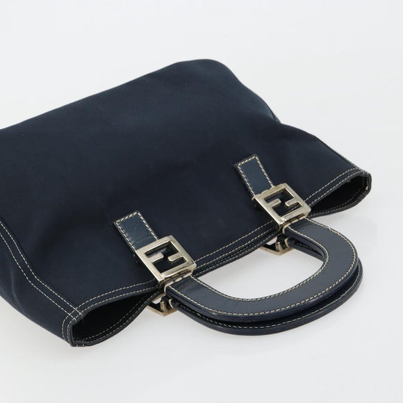 FENDI Hand Bag Canvas Navy Silver Auth ka4476A