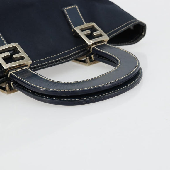 FENDI Hand Bag Canvas Navy Silver Auth ka4476A