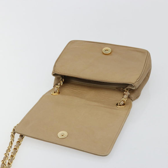 CHANEL Matelasse Chain Shoulder Bag Lamb Skin Beige Gold CC Auth ka4478V