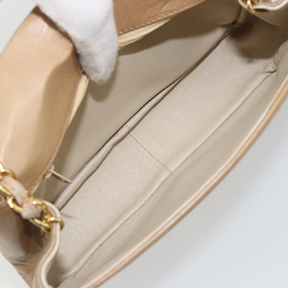 CHANEL Matelasse Chain Shoulder Bag Lamb Skin Beige Gold CC Auth ka4478V