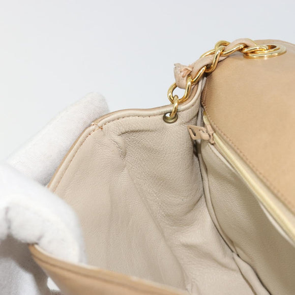 CHANEL Matelasse Chain Shoulder Bag Lamb Skin Beige Gold CC Auth ka4478V