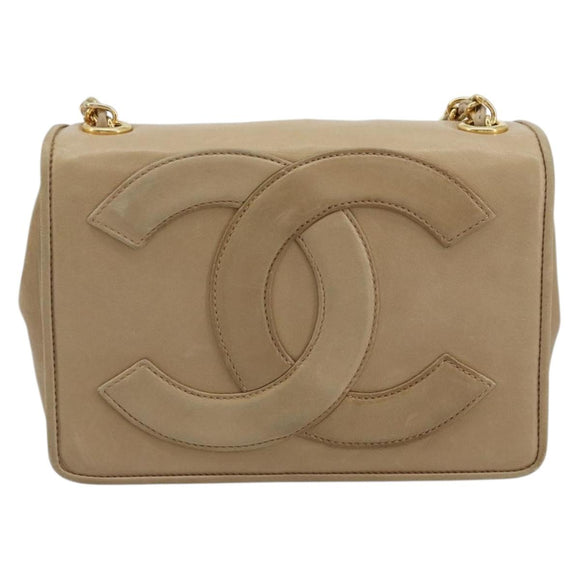 CHANEL Matelasse Chain Shoulder Bag Lamb Skin Beige Gold CC Auth ka4478V