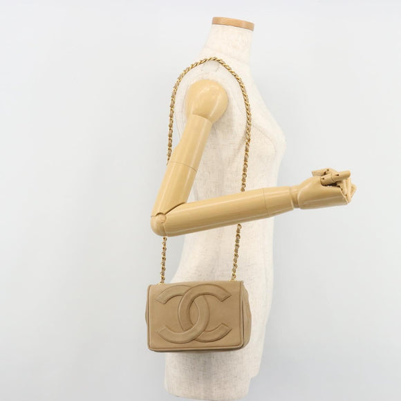 CHANEL Matelasse Chain Shoulder Bag Lamb Skin Beige Gold CC Auth ka4478V