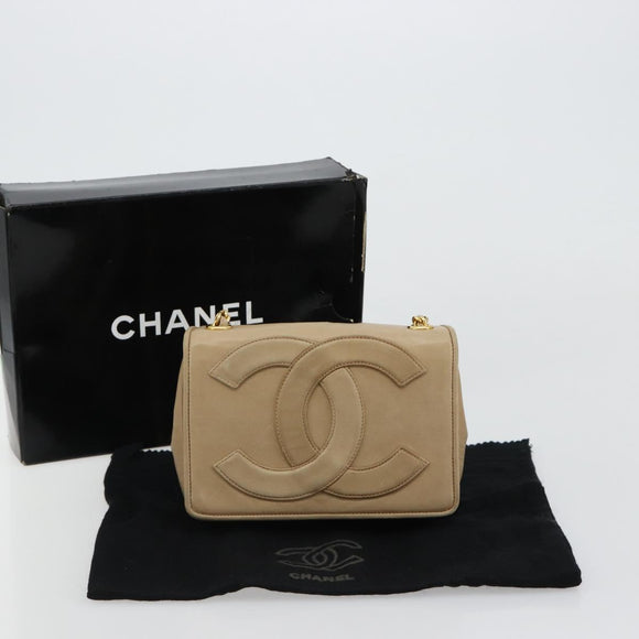 CHANEL Matelasse Chain Shoulder Bag Lamb Skin Beige Gold CC Auth ka4478V