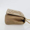 CHANEL Matelasse Chain Shoulder Bag Lamb Skin Beige Gold CC Auth ka4478V-4