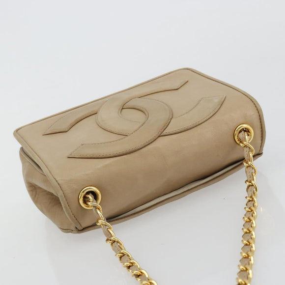 CHANEL Matelasse Chain Shoulder Bag Lamb Skin Beige Gold CC Auth ka4478V