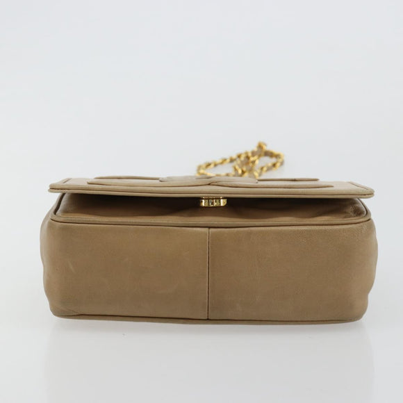 CHANEL Matelasse Chain Shoulder Bag Lamb Skin Beige Gold CC Auth ka4478V