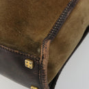 LOEWE Anagram Hand Bag Suede Leather Beige Gold Auth ka4480-9