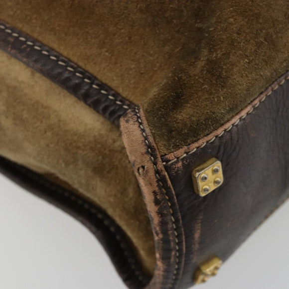 LOEWE Anagram Hand Bag Suede Leather Beige Gold Auth ka4480