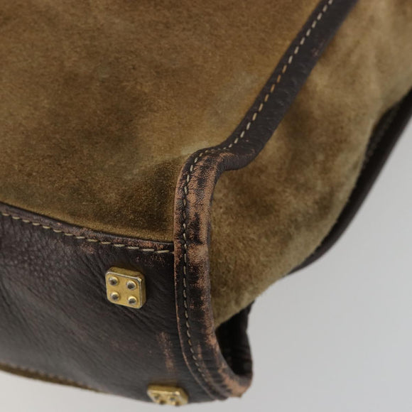 LOEWE Anagram Hand Bag Suede Leather Beige Gold Auth ka4480