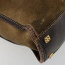 LOEWE Anagram Hand Bag Suede Leather Beige Gold Auth ka4480-16